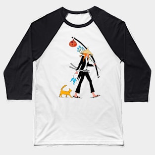 Samurai Girl & Kitten Baseball T-Shirt